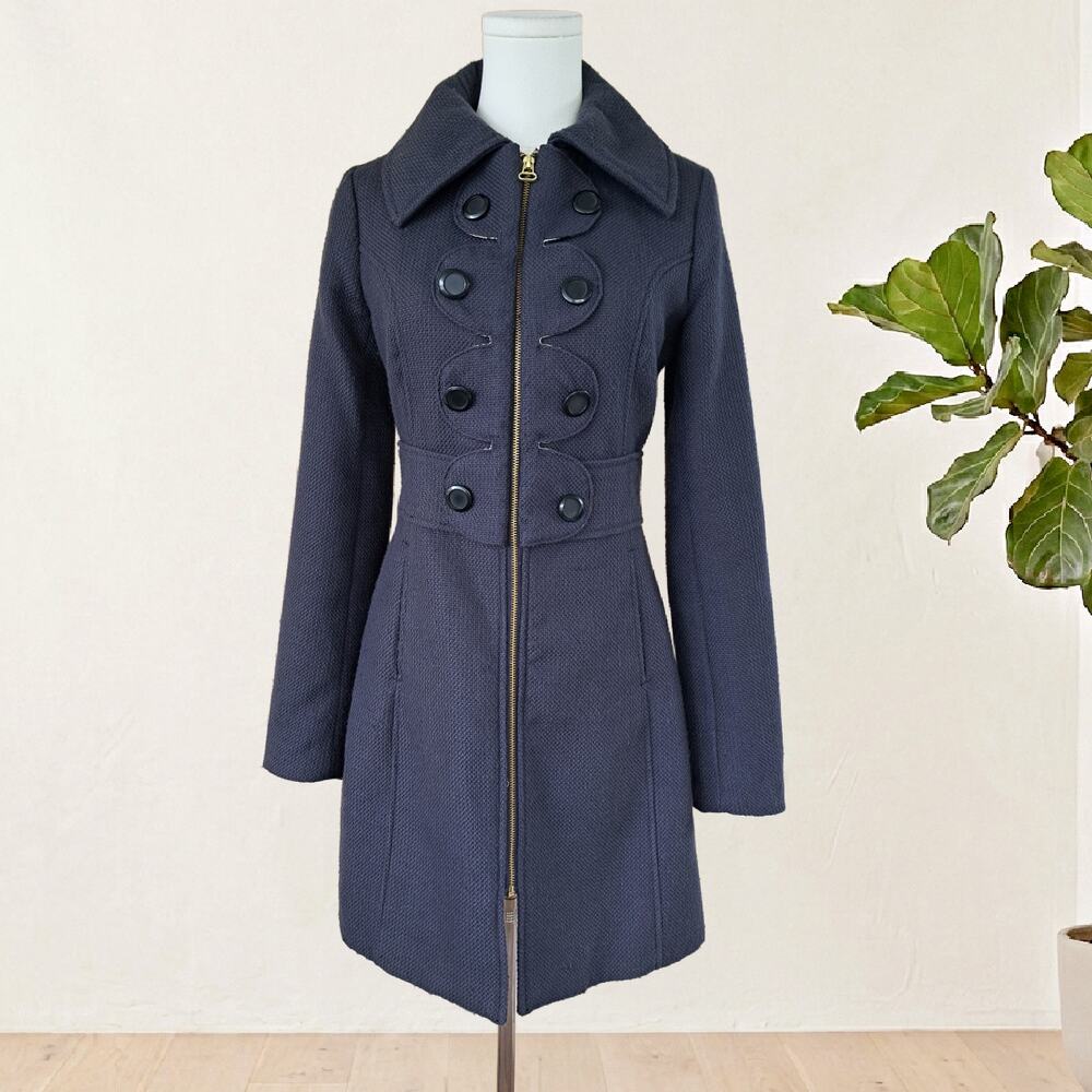 Tulle Anthropologie Navy Tweed Coat XS Y2K Vintage Retro Tailored Whimsy
